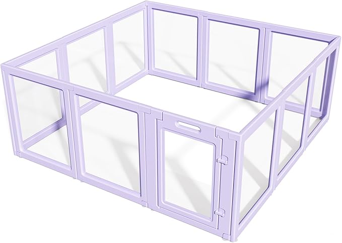 LoveTail DIY Clear Acrylic Dog Playpen House,Quick Easy Assembly and Disassembly,Strong Floor Suction,Indoor and Outdoor Use,Easy Cleansing Puppy Fence (Purple, 23.6" H, 12PCS)