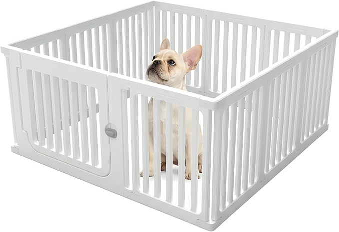 Jatindear 11 Panels Plastic Dog Playpen, Expandable & Durable Pet Fence - Indoor & Outdoor Portable with Secure Locking Door, Durable Safety Play Pen with Puppy, Cat, Small Animal(White, 23.62" H)