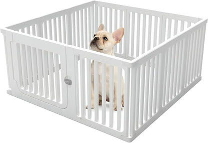 Jatindear 11 Panels Plastic Dog Playpen, Expandable & Durable Pet Fence - Indoor & Outdoor Portable with Secure Locking Door, Durable Safety Play Pen with Puppy, Cat, Small Animal(White, 23.62" H)