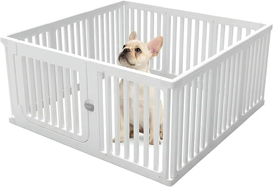 Jatindear 11 Panels Plastic Dog Playpen, Expandable & Durable Pet Fence - Indoor & Outdoor Portable with Secure Locking Door, Durable Safety Play Pen with Puppy, Cat, Small Animal(White, 23.62" H)
