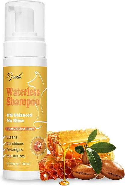 Pjordo Waterless Shampoo for Cat & Dog with Honey & Shea Butter, No Rinse Dry Pet Shampoo Waterless for All Fur, Cleaning & Removes Odors, Conditioning & Anti-Tangle, Moisturizing Skin