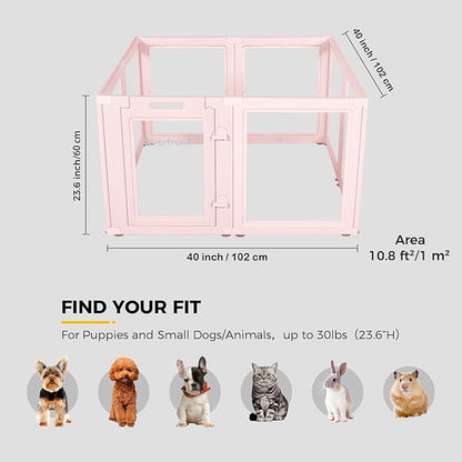 EVERFRONT Clear Acrylic Plastic Dog Playpen - Clear Dog Play Pen - Easy Assemble Acrylic Dog Playpen - Puppy Playpen, Cat Playpen, Small Animal Playpen, Dog Play Pen Indoors (Pink-23.6" H, 8PCS)