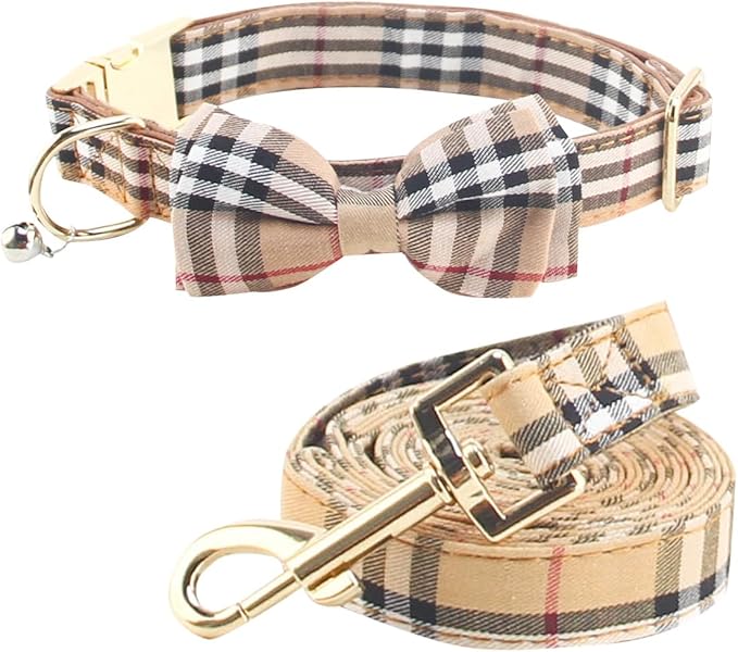 Yizepet Dog Collar and Leash with Bow Tie - Adjustable pet Collar for Dogs with Metal Buckle Collar, Stylish Pattern for Small Medium or Large Boy and Girl Dog and Cat