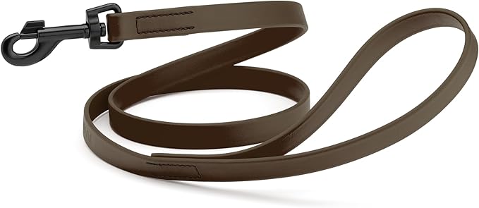 Dogline Biothane Waterproof Dog Leash Strong Coated Nylon Webbing with Black Hardware Odor-Proof Easy to Clean High Performance for Small or Large Dogs Made in USA 4 or 6 ft Lead, Dark Chocolate Brown