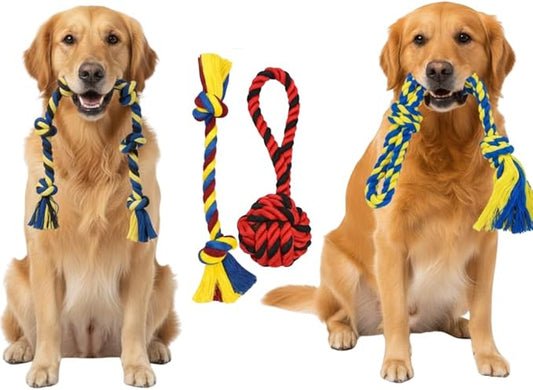 PAWPOURRI Dog Rope Toys Heavy Chew Toys for Medium and Large Breed Dogs, Durable Rope Toy Set for Teething, Chewing Support and Interactive Play (4 pcs Dog Toys Combo)