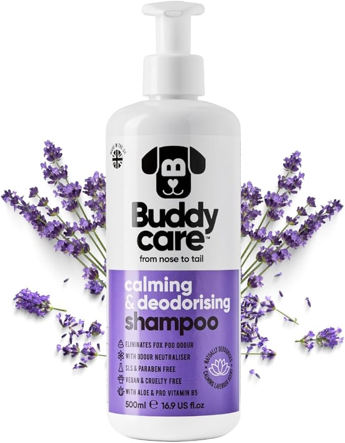 Calming & Deodorising Dog Shampoo by Buddycare | Lavender Scented | Itchy Skin Relief for Smelly Dogs | Deep Cleansing Shampoo for Dogs Puppy Sensitive Skin | with Aloe & Vitamin B5 (16.90oz)