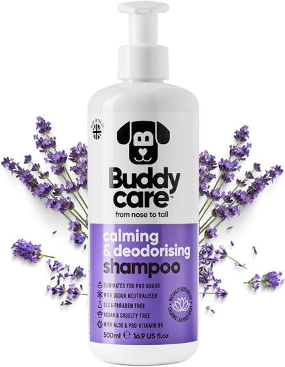 Calming & Deodorising Dog Shampoo by Buddycare | Lavender Scented | Itchy Skin Relief for Smelly Dogs | Deep Cleansing Shampoo for Dogs Puppy Sensitive Skin | with Aloe & Vitamin B5 (16.90oz)