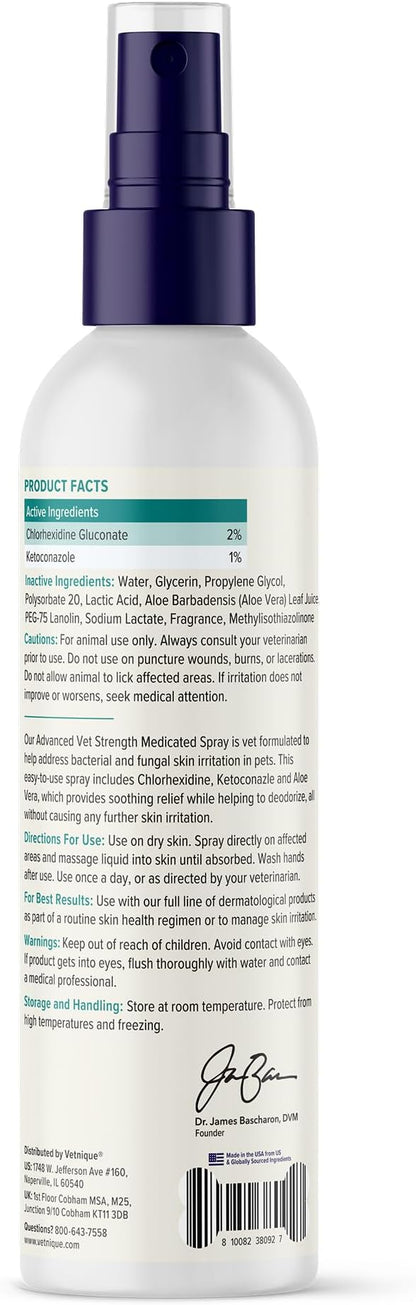 Vetnique Dermabliss Chlorhexidine for Dogs Skin Health - Antibacterial Medicated Spray - for Skin Infections & Irritation, Hot Spots & Redness Relief (Medicated Spray, 8oz)