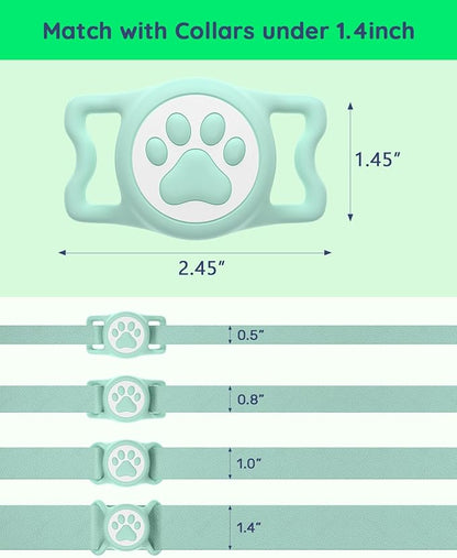 WhoseID IP68 Waterpoof Dog Airtag Holder, Stretchy Silicone Full Body Covered Apple Air Tag Holder for Dog Cat Collar Fit All Width Collar (Green/Pink, 2 Pack)