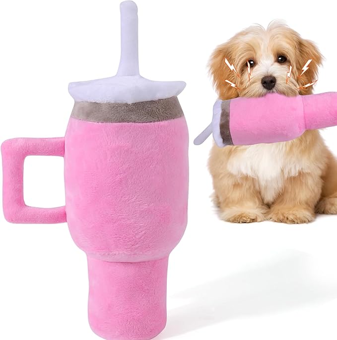 Mity Rain Funny Tumbler with Handle Cup, Interactive Squeaky Dog Toys for Small/Medium/Large Dogs (1 Pink)