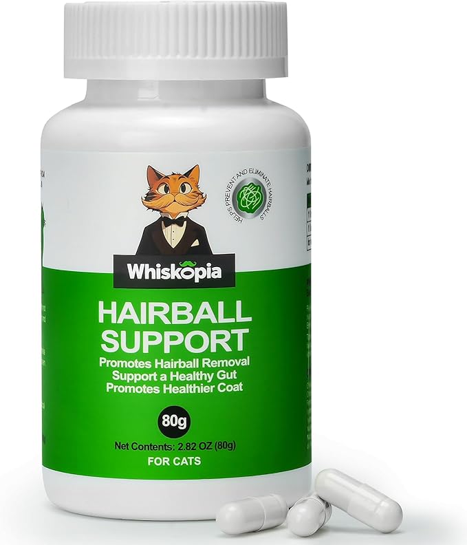 Hairball Relief for Cats, Cat Hairball Remedy, Cat Hairballs Control with Psyllium Seed Husk and Vitamins, Helps Eliminate & Prevent Hairballs, Supports Healthy Digestion & Coat, 100 Capsules