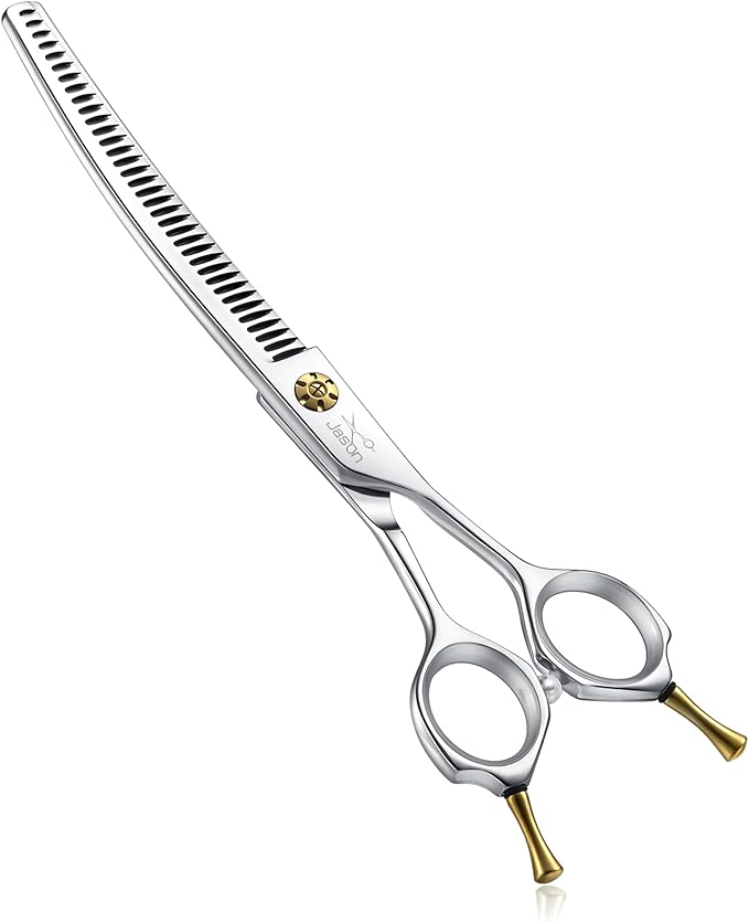 JASON Dog Shears for Grooming - 7" Up-curved Thinning Scissors with 55%-60% Thinning Rate, Japanese 440C Stainless Steel Dog Grooming Blenders with Adjustable Screw (35 Teeth, Silver) Christmas Gift