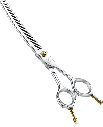 JASON Dog Shears for Grooming - 7" Up-curved Thinning Scissors with 55%-60% Thinning Rate, Japanese 440C Stainless Steel Dog Grooming Blenders with Adjustable Screw (35 Teeth, Silver) Christmas Gift