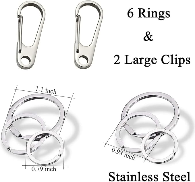 Dog Tag Clips / 2 Pack/Multiple Size 304 Stainless Steel Quick Clip with Rings/Easy Change Dog Cat ID Tag Holder for Small pet Collars and Harnesses.(2 Large Grey)