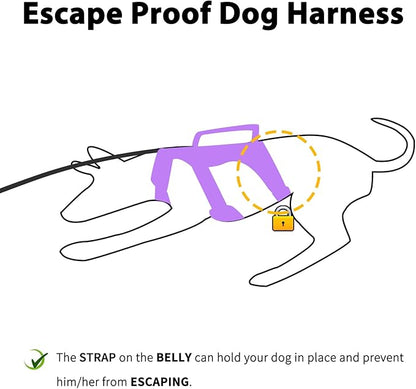 Huntboo Escape Proof Dog Harness, Escape Artist Harness, Reflective Dog Harness with Handle, Durable,Adjustable Vest for Small Medium Large Dogs Walking, Training, and Running Gear(Lavender Purple,L)
