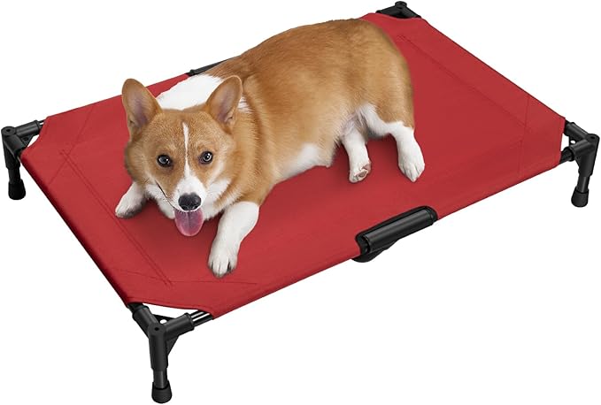 Love&go Elevated Dog Bed with Metal Frame, Cooling Raised Pet Cot for Dog and Cat (M - Red, Medium-29.9x19.5x5.5 inch)