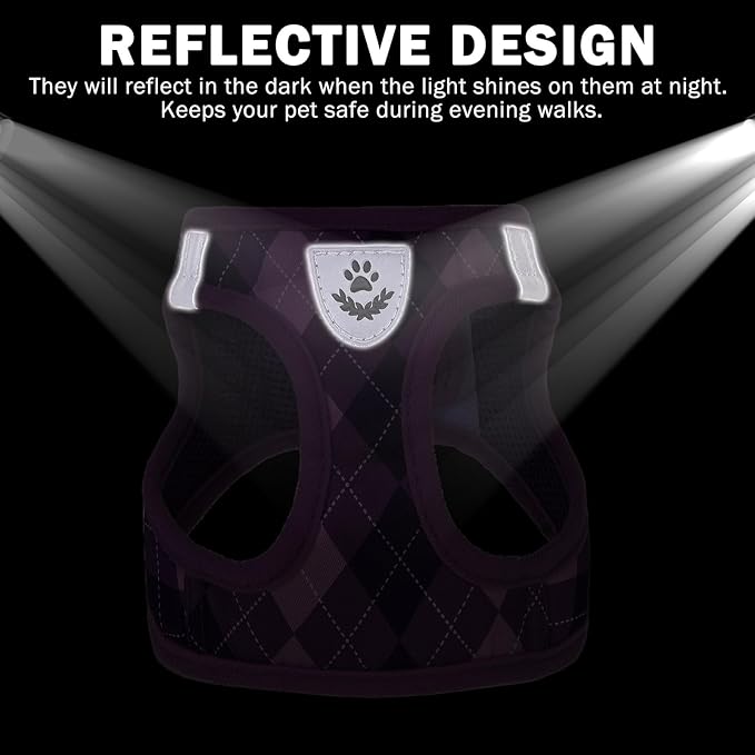 SCENEREAL Small Dog Harness and Leash Collar Set, Step in No Pull Soft Mesh Dog Harnesses for Small Medium Sized Dogs Puppy and Cats Outdoor Walking, No Chock Reflective Vest Harness, Purple Plaid M
