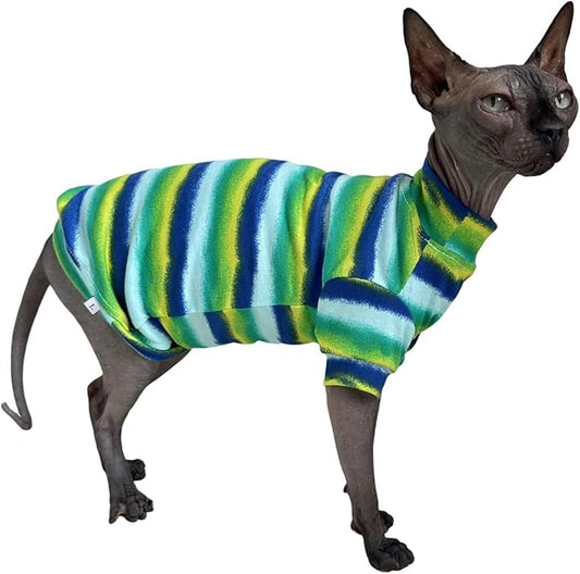 Limited Edition Sphynx Cat Cotton T-Shirts Hairless Cat Sweatshirt Pet Kitten Clothes Round Collar Kitten Shirts Vest Cats & Small Dogs Apparel (Reflection, S (3.3-4.4 lbs))