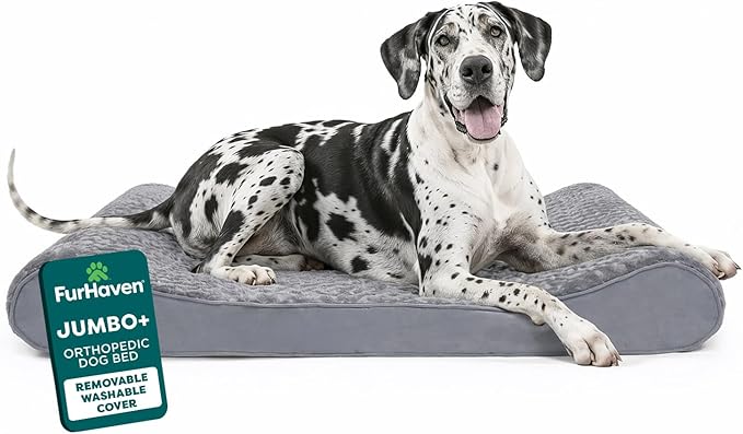Furhaven Cooling Gel Dog Bed for Large Dogs w/ Removable Washable Cover, For Dogs Up to 150 lbs - Ultra Plush Faux Fur & Suede Luxe Lounger Contour Mattress - Gray, Jumbo Plus/XXL