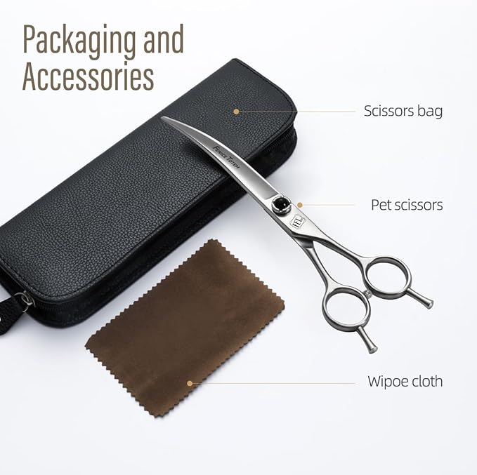 Fenice Totem Dog Grooming Scissors: 7 inch Pet Curved Shears Made Of Japanese 9CR Advanced Stainless Steel Professional Grooming Scissors for Dogs Cats and Other Pets
