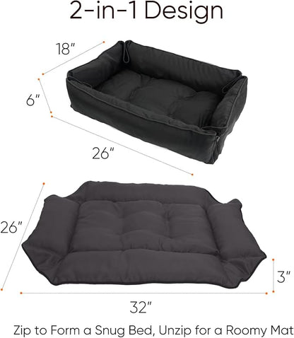 Waterproof Oxford Dog Bed, Foldable Crate Mat for Small Medium Dogs, Orthopedic Pet Cushion with PP Cotton, Chew Resistant, Anti-Slip Base, Indoor Outdoor Washable Portable Bed, Black