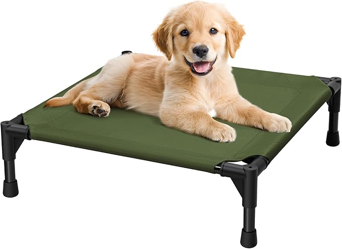 Love&go Elevated Dog Bed with Metal Frame, Cooling Raised Pet Cot for Dog and Cat (S - Olive Green, Small-18.5x18.5x5.5 inch)