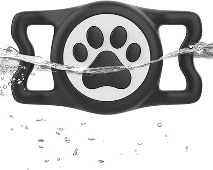 WhoseID IP68 Waterpoof Dog Airtag Holder, Stretchy Silicone Full Body Covered Apple Air Tag Holder for Dog Cat Collar Fit All Width Collar (Black, 1 Pack)