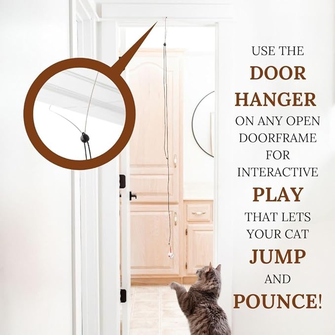 GADGETSOLOGY Cat Toys Set Cat Fishing Pole Retractable Wand Suction Cup & Hanging Teaser Wand for Indoor Cats & Kittens Feather Attachments Ribbon