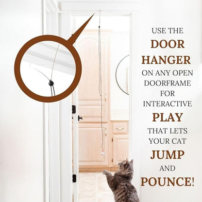 GADGETSOLOGY Cat Toys Set Cat Fishing Pole Retractable Wand Suction Cup & Hanging Teaser Wand for Indoor Cats & Kittens Feather Attachments Ribbon