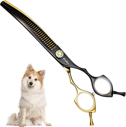 7.5in 25° Curved Thinning Shears for Dog Grooming Scissors, High-end Dog Trimming Scissors, 35 Teeth Chunker, Japan VG10 Steel Sharp, Ergonomic Professional Pet Shears for Dogs Cats Face Paws Groomer