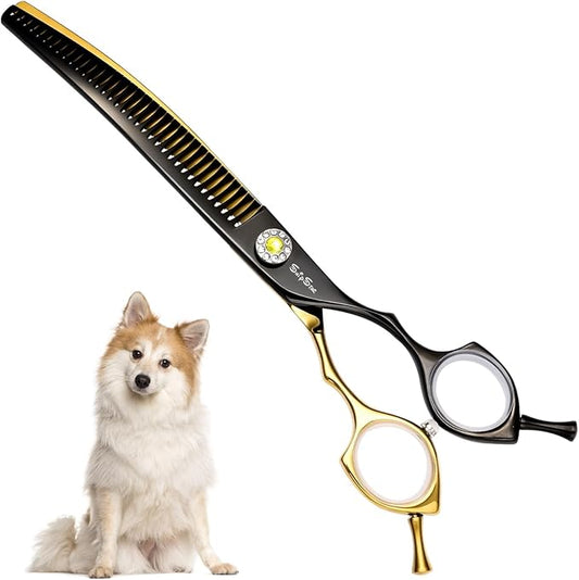 7.5in 25° Curved Thinning Shears for Dog Grooming Scissors, High-end Dog Trimming Scissors, 35 Teeth Chunker, Japan VG10 Steel Sharp, Ergonomic Professional Pet Shears for Dogs Cats Face Paws Groomer