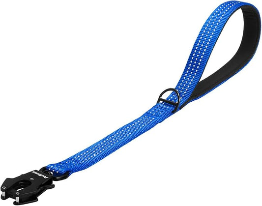 PetBonus Heavy Duty Short Dog Leash, 18 Inch Nylon Traffic Leash with Quick Release Clip, Comfortable Padded Handle, Reflective Training Lead for Medium Large Dogs (Dark Blue, 18")