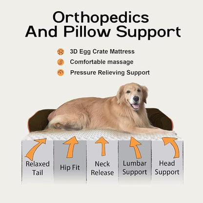 Large Dog Bed Orthopedic Washable: Extra Brown Large Big Dog Bed with Removable Bolster & Memory Foam Couch Sofa - Waterproof Washable with Cover