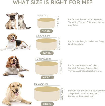 SPUNKYJUNKY 28.7OZ Ceramic Dog and Cat Bowl, Modern Cute Weighted Food Water Bowl for Replacement Beige (2 Pack)