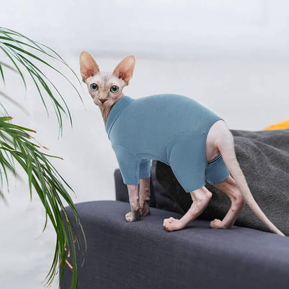 ROZKITCH Hairless Cat Jumpsuit, Breathable Soft Jumpers for Sphynx Only, Coat with Four Legs, Warm Sweater T-Shirt Pajamas Jumpsuit Vest Cornish Rex, Devon Rex, Peterbald Blue M