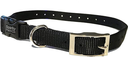 Sparky Pet Co - ECollar Replacement Strap - Easy Release Double Buckle Dog Collar - Rugged Nylon - Adjustable - D Ring - Quick Release Metal Clasp - for Invisible Fence Systems - 1" x 28" - Black