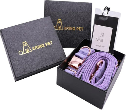 ARING PET Velvet Dog Collar and Leash Set, Soft Purple Dog Collar and Leash, Adjustable Collars for Dogs