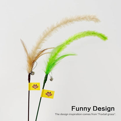 TTcat 3 Pcs Cat Wand Toys,Foxtail Grass Feather Stick Toys, Interactive Toys for Indoor Cat and Kitten.