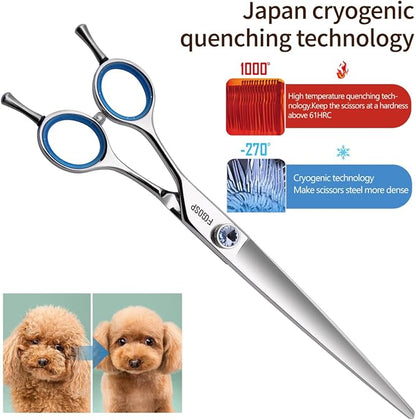Straight Left Handed Dog Grooming Scissors 8.0'' Long Shears for Grooming Dogs Poodle Large Pet Japanese 440C Stainless Steel Super Sharp(8.0'' Straight)