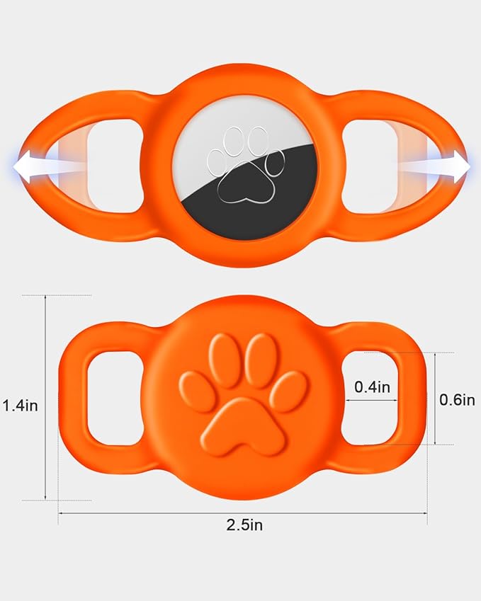 Dynmeow Dog Cat Collar Holder Compatible with Airtag, Anti-Lost Silcione Holder for 3/8 and 5/8 Inch Wide Collars, Orange, S(1 Pack)