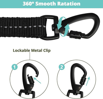 jenico Long Dog Leash 15FT: Heavy Duty Rope Leashes for Dogs Training with Swivel Lockable Hook Reflective Threads Bungee and Padded Handle - Dog Lead for Large Small Medium Dogs Outside Walking