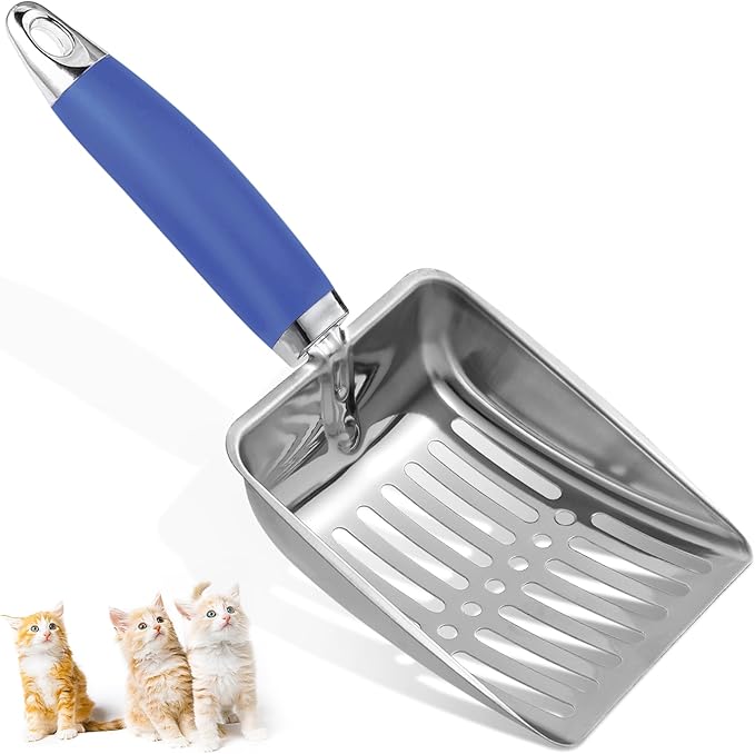 Apidgrowth Cat Litter Scoop -Stainless Steel Metal Cat Litter Scoop-Sturdy Mesh Scooper - Mesh Shovel-Easy to Clean - Suitable for Cat Litter Box -Navy Blue