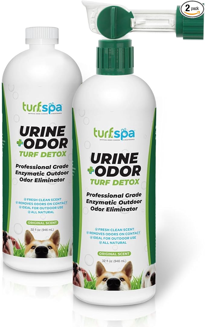 TurfSpa Urine & Odor Turf Detox: 2-Pack of 32 oz Professional Enzyme Cleaner & Odor Eliminator for Artificial Grass, Turf, Concrete, Patio & Kennels, Pet Urine Enzymatic Cleaner for Dogs & Cats
