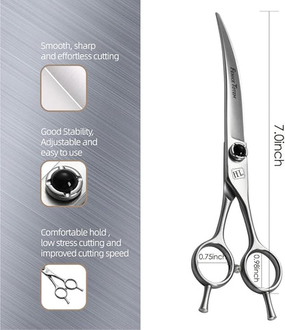 Fenice Totem Dog Grooming Scissors: 7 inch Pet Curved Shears Made Of Japanese 9CR Advanced Stainless Steel Professional Grooming Scissors for Dogs Cats and Other Pets