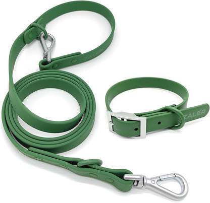 ZALER Dog Collar and Leash Set, Waterproof Adjustable Odor Proof Pet Collars Leashes Easy to Clean, 6FT Dog Leash with 2 Hooks for Large, Medium Small Dogs (XS, Green)