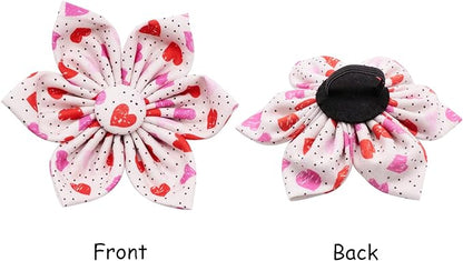 Lionet Paws Valentine‘s Day Dog Collar with Flower, Soft and Comfortable, Adjustable Collar for Large Dogs Girl, Neck 16-24 inches