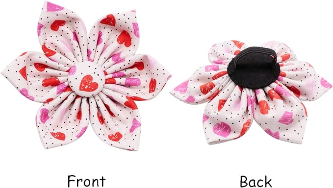 Lionet Paws Valentine‘s Day Dog Collar with Flower, Soft and Comfortable, Adjustable Collar for Small Dogs Girl, Neck 10-16 inches