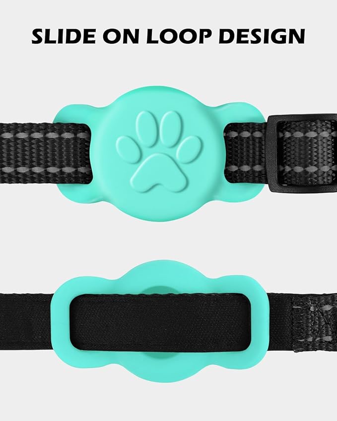 Dynmeow Dog Cat Collar Holder Compatible with Airtag, Anti-Lost Silcione Holder for 3/8 and 5/8 Inch Wide Collars, Turquoise, S(1 Pack)