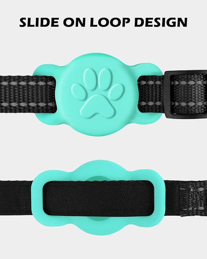 Dynmeow Dog Cat Collar Holder Compatible with Airtag, Anti-Lost Silcione Holder for 3/8 and 5/8 Inch Wide Collars, Turquoise, S(1 Pack)