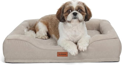 hush bone 28 Inch Orthopedic Dog Couch Bed for Medium Dogs Up to 30 lbs,Cooling Gel Memory Foam + Egg Crate Foam,Waterproof Removable Washable Cover,4-Sided Bolster,Non-Slip Bottom,Beige